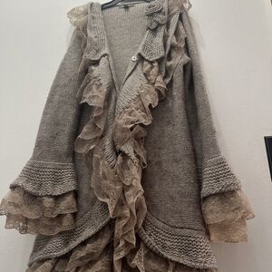 Roz Ali Ruffled Tiered Boho Cardigan Sweater Size Large